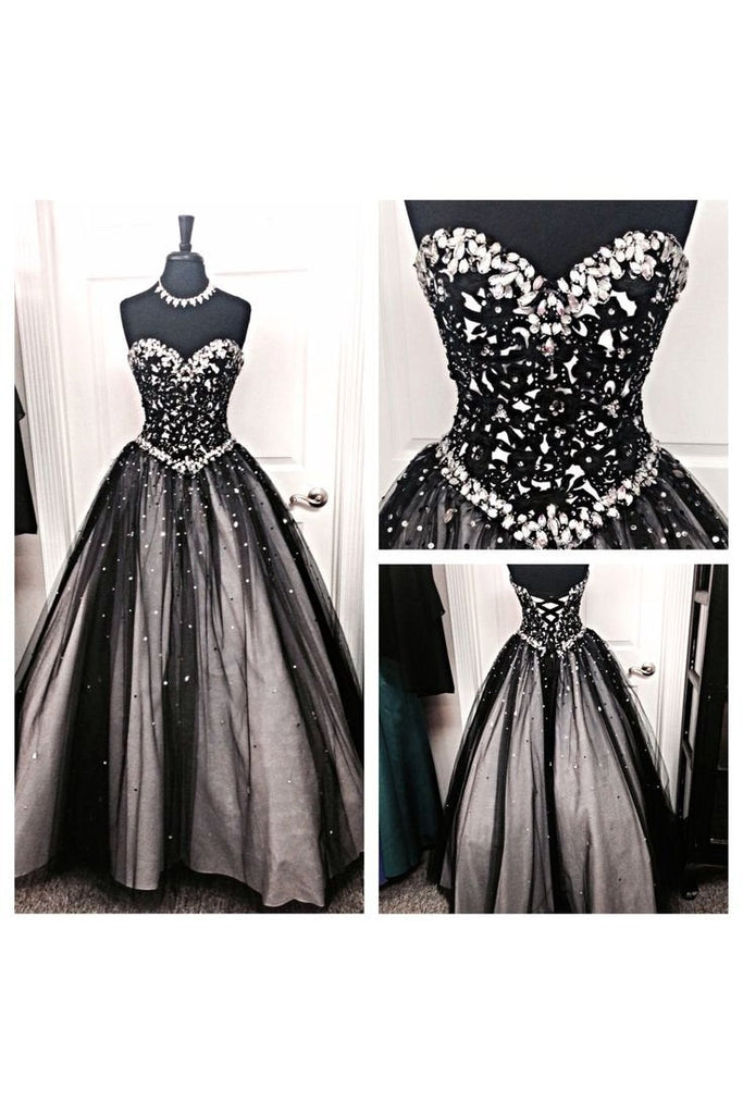 Black White Satin Simple 3/4 Sleeves Prom Ball Gown Graduation Dress